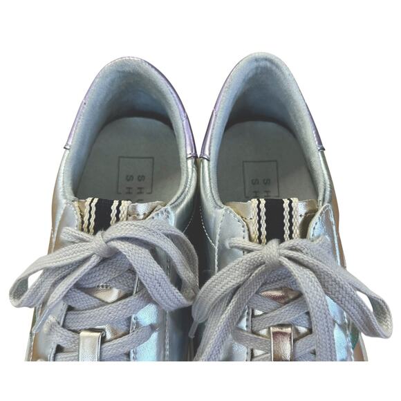 SHU SHOP Petula Platform Sneakers Metallic Silver Gold Stars Vegan Leather Sz 8 - Picture 6 of 13